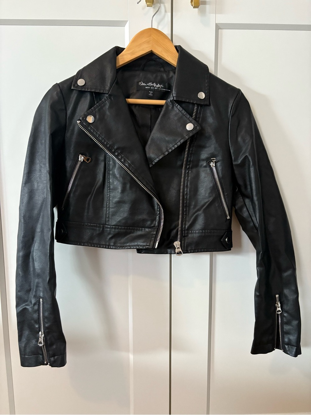 Miss Selfridge Black Faux Leather Cropped Moto Jacket